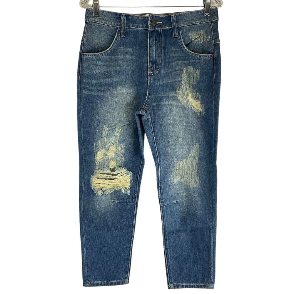 Wildfox Jeans Women's Size 25 Blue Distressed Baggy Crop Worn Out Denim Nwt